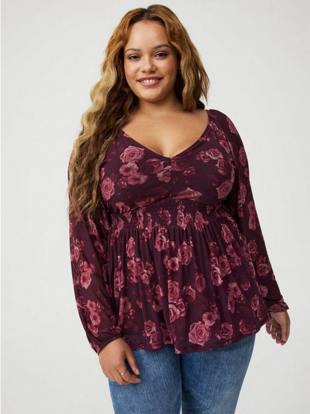 Torrid Size 1 Purple Floral Mesh Babydoll Top Whimsigoth